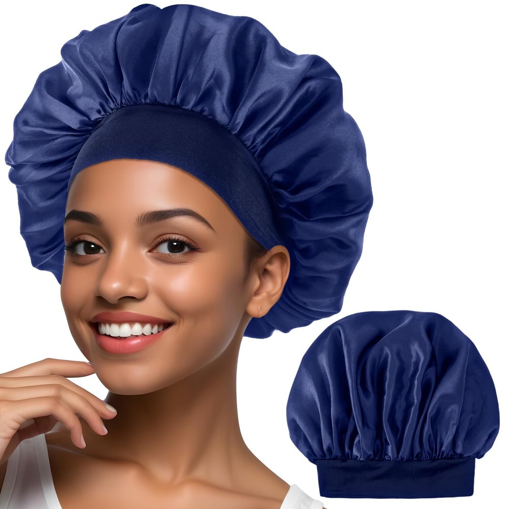 WLLHYF Silk Bonnet for Men, Satin Bonnet Elastic Band Silk Sleep Cap Black Soft Hair Cap Hair Wrap Large Bonnets for Women
