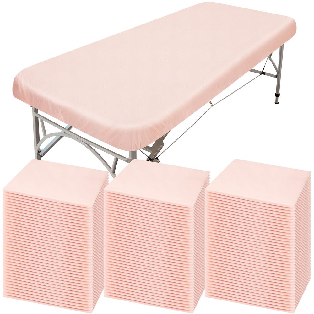 150 Pcs 82 x 35'' Disposable Massage Table Sheets Fitted with Elastic Disposable Massage Bed Covers for Spa Beauty Salon Tattoo Facial Lash Bed Breathable Waterproof Oilproof Non Woven Fabric(Pink)
