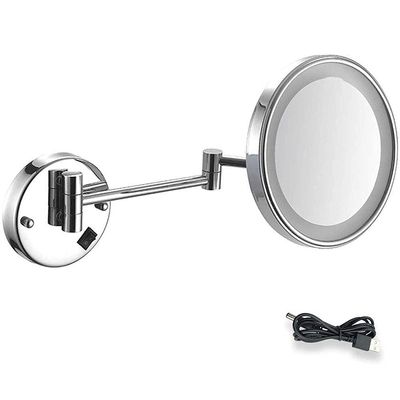 10X Magnification Wall Mounted Mirrors Makeup Shaving Mirror USB Rechargeable Led Lighted Bathroom Mirror for Hotel Vanity with Adjustable Extendable Square 8 Inch, Makeup and Shaving