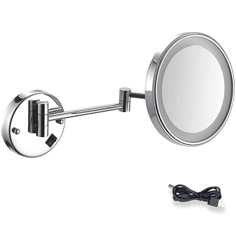 10X Magnification Wall Mounted Mirrors Makeup Shaving Mirror USB Rechargeable Led Lighted Bathroom Mirror for Hotel Vanity with Adjustable Extendable Square 8 Inch, Makeup and Shaving
