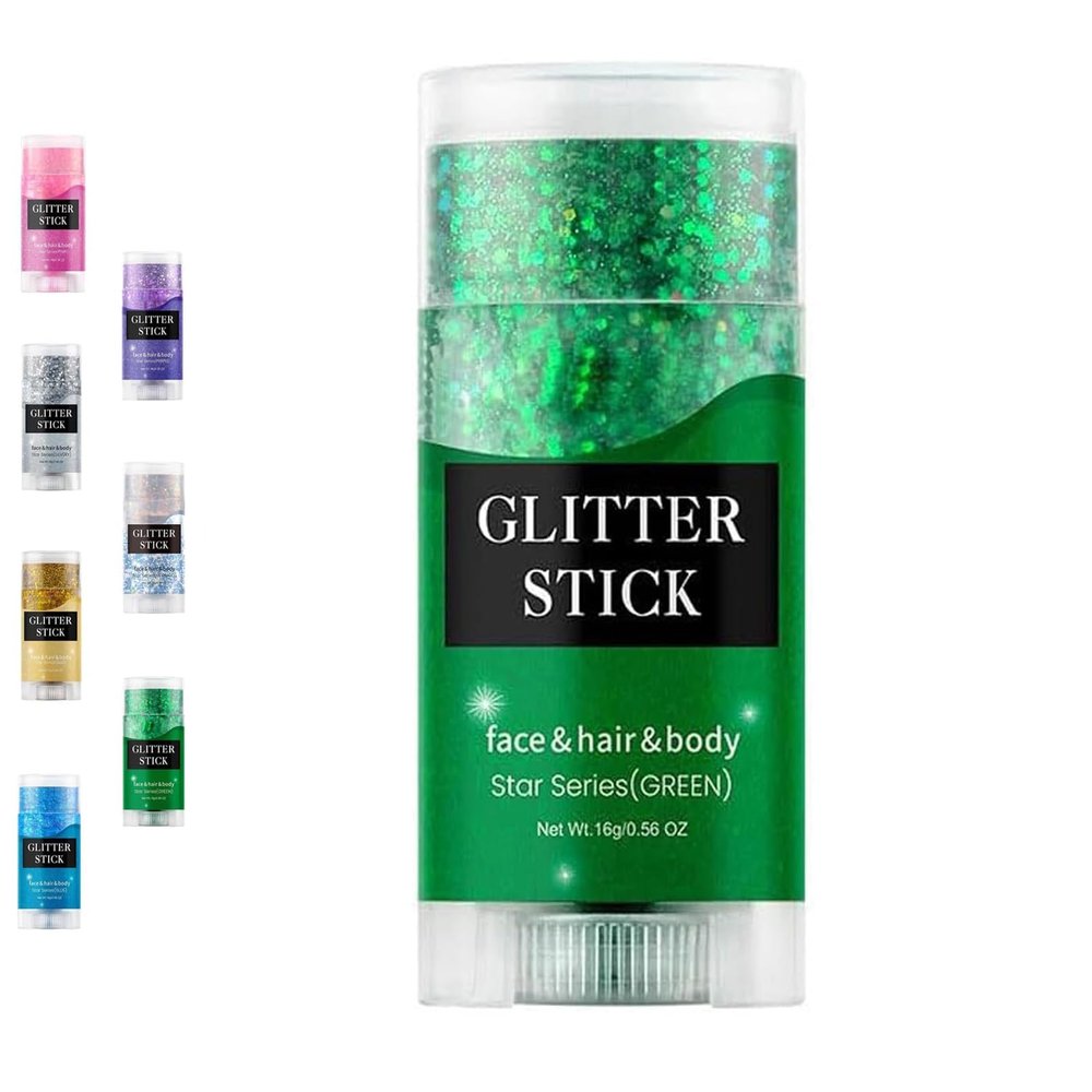 Liplaya Glitter Stick, Glitter Stick Hair and Body, Red White Blue, Holographic Sequins Paint Sparkling for Women Face & Body (Green)