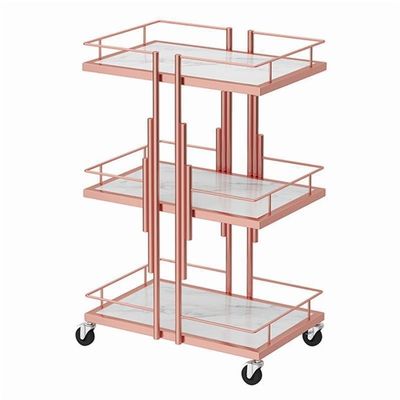 KfweOl Esthetician Rolling Cart with Wheels, Mobile Salon Station with Metal Frame, Large Storage Trolley for Beauty Spa, Massage, Tattoo, Manicure Tools(Pink)