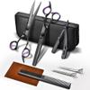 ULG Hair Cutting Kit 8 Pcs, 7 Inch Hairdressing Scissors Set with Thinning Scissor, Texturizing Razor, Comb, Clips for Home Haircuts - Black Stainless Steel view 1