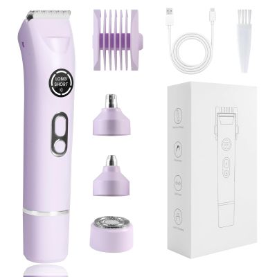 Bikini Trimmer for Women Dermave Bikini Shaver 4 in 1 Pubic Hair Trimmer, Razor for Women Private Area with Dual Heads IPX7 Waterproof, Electric Shaver for Nose Eyebrows Beard Underarm Leg Arm