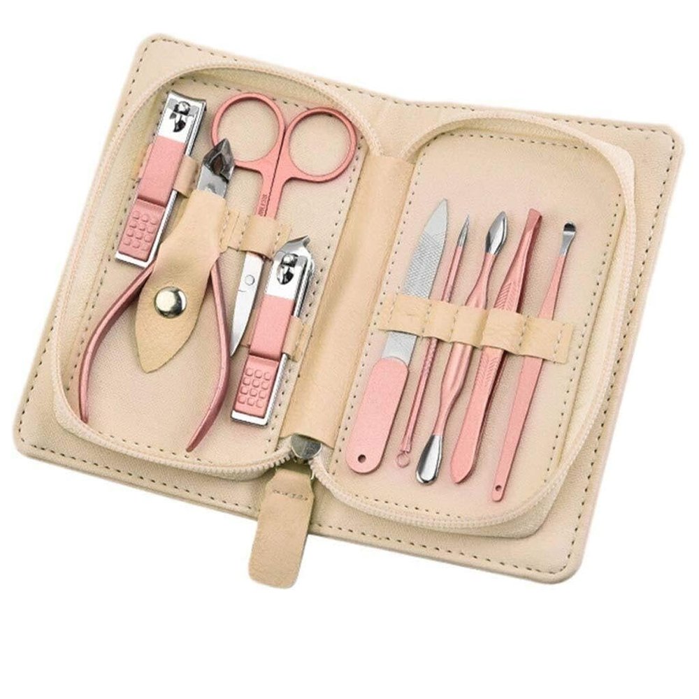 9In1 Nail Clippers Beauty Tool Rose Gold Stainless Steel Manicure Set Acne Needle Suitable for Home Travel Gift
