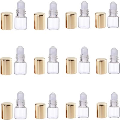 12 Pcs 1ml Gold Mini Glass Roll on Bottles Roller Refillable Essential Oil Aromatherapy Sample Vials Roller Bottles Beauty Personal Care Container