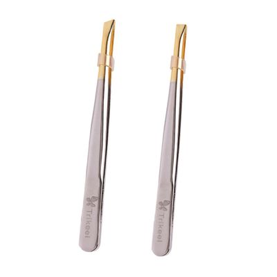 Healvian 2pcs Stainless Steel Eyebrow Tweezers Flat Oblique Mouths for Women Safe Tweezers for Makeup