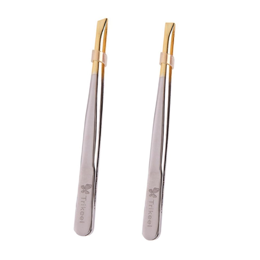 Healvian 2pcs Stainless Steel Eyebrow Tweezers Flat Oblique Mouths for Women Safe Tweezers for Makeup