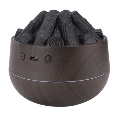 USB Humidifier for Desk & Bedroom 300mL Quiet Portable Mist Maker with Woodgrain Finish & Simulated Fireplace