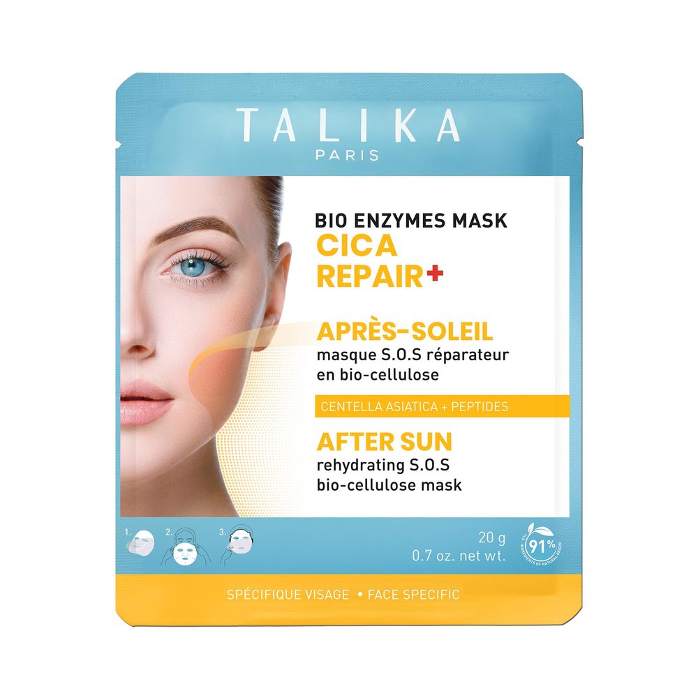 Talika Bio Enzymes Mask - Cica Repair+ After Sun Biocellulose Face Mask | Centella Asiatica & Allantoin for Soothing Sun-Exposed Skin | Deeply Hydrates, Repairs & Strengthens Skin Barrier