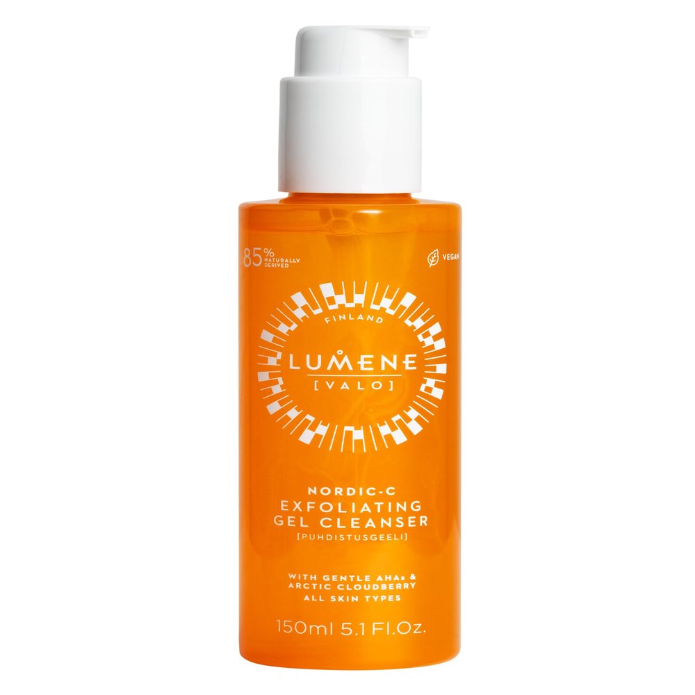 LUMENE Nordic-C [Valo] Exfoliating Gel Cleanser | Vitamin C & AHAs | Arctic Cloudberry Seed Extract | Removes Makeup & Impurities | Gentle Daily Exfoliation | Vegan & Upcycled Ingredients | 5.1 Fl.oz.