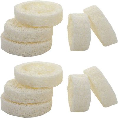 10 Pcs White Natural Loofah Slices for Soap Making, Loofah Exfoliating Body Sponge Scrubber for Skin Care Loofa Soap Supplies Personal Care Bathing Accessories