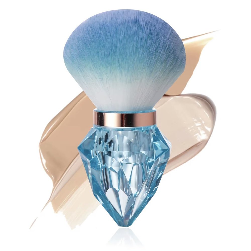 AKINA Large Make up Brush Comes With FREE TRAVEL CASE. Powder Brush Durable Kabuki Make up Brush. Flawless Powder Buffing. Perfect For Setting make up. Ultra Soft Bristles. (Ocean Mist)