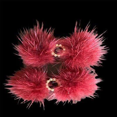 Snowflake Pom Pom Hair Barrettes Burgundy