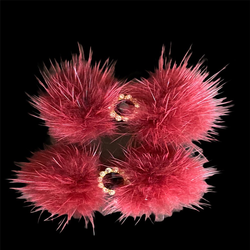 Snowflake Pom Pom Hair Barrettes Burgundy