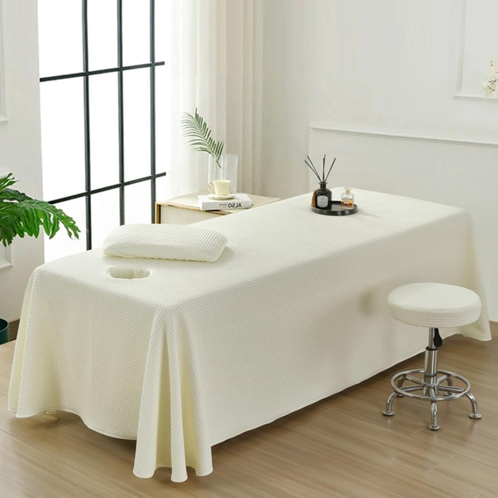 Beige,80x190cm(S),LDLCYCN Cooling Massage Bedskirt with Face Hole Spa Bed Cover with Skirt Beauty Massage SPA Couch Cover Breathable Massage Bed Sheet Massage Table Skirt for Beauty Salon