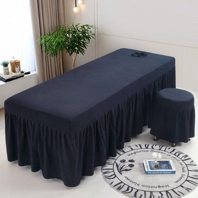 Black,60x180cm(R),LDLCYCN Massage Table Bed Cover with Skirt Lash Bed Skirt with Face Hole Massage Table Fitted Sheet with Elastic Band Spa Bed Cover Square Round Head Machine Washable