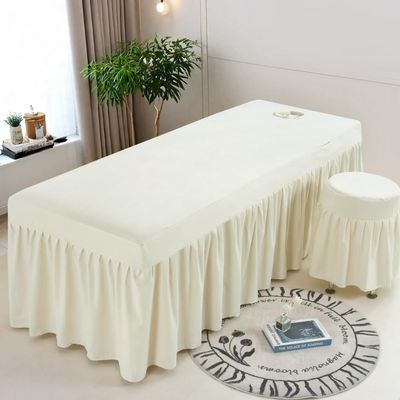 Beige,80x190cm(S),LDLCYCN Massage Table Bed Cover with Skirt Lash Bed Skirt with Face Hole Massage Table Fitted Sheet with Elastic Band Spa Bed Cover Square Round Head Machine Washable
