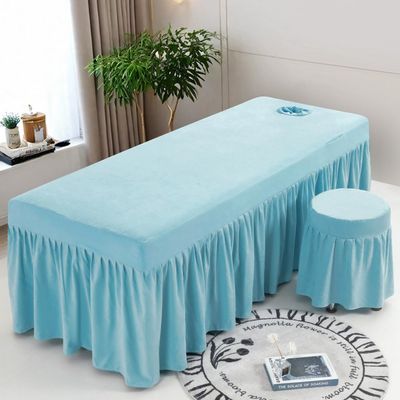 Blue,60x180cm(R),LDLCYCN Massage Table Bed Cover with Skirt Lash Bed Skirt with Face Hole Massage Table Fitted Sheet with Elastic Band Spa Bed Cover Square Round Head Machine Washable