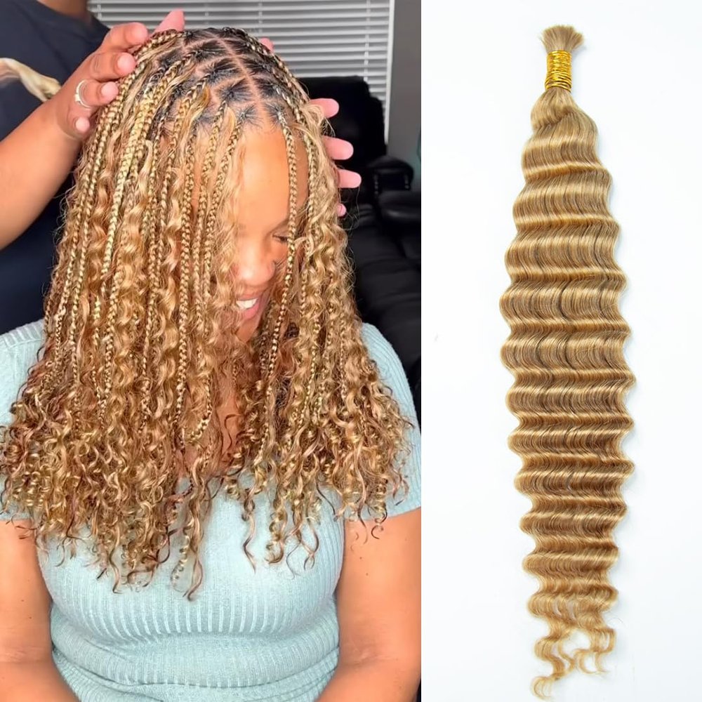 YWIGS Human Braiding Hair for Boho Braids Deep Wave Boho Hair for Braiding 50G No Weft Virgin Human Hair #27 18"
