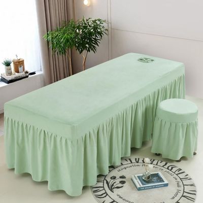 Green,60x180cm(R),LDLCYCN Massage Table Bed Cover with Skirt Lash Bed Skirt with Face Hole Massage Table Fitted Sheet with Elastic Band Spa Bed Cover Square Round Head Machine Washable