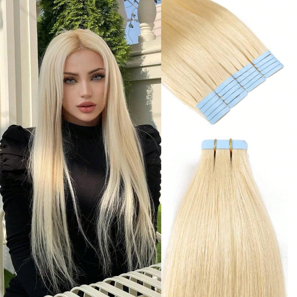 Twigoal Hair Extensions 20Pcs 50g Real Human Hair Invisible Remy Hair Extensions Tape ins for Women613#-16inch