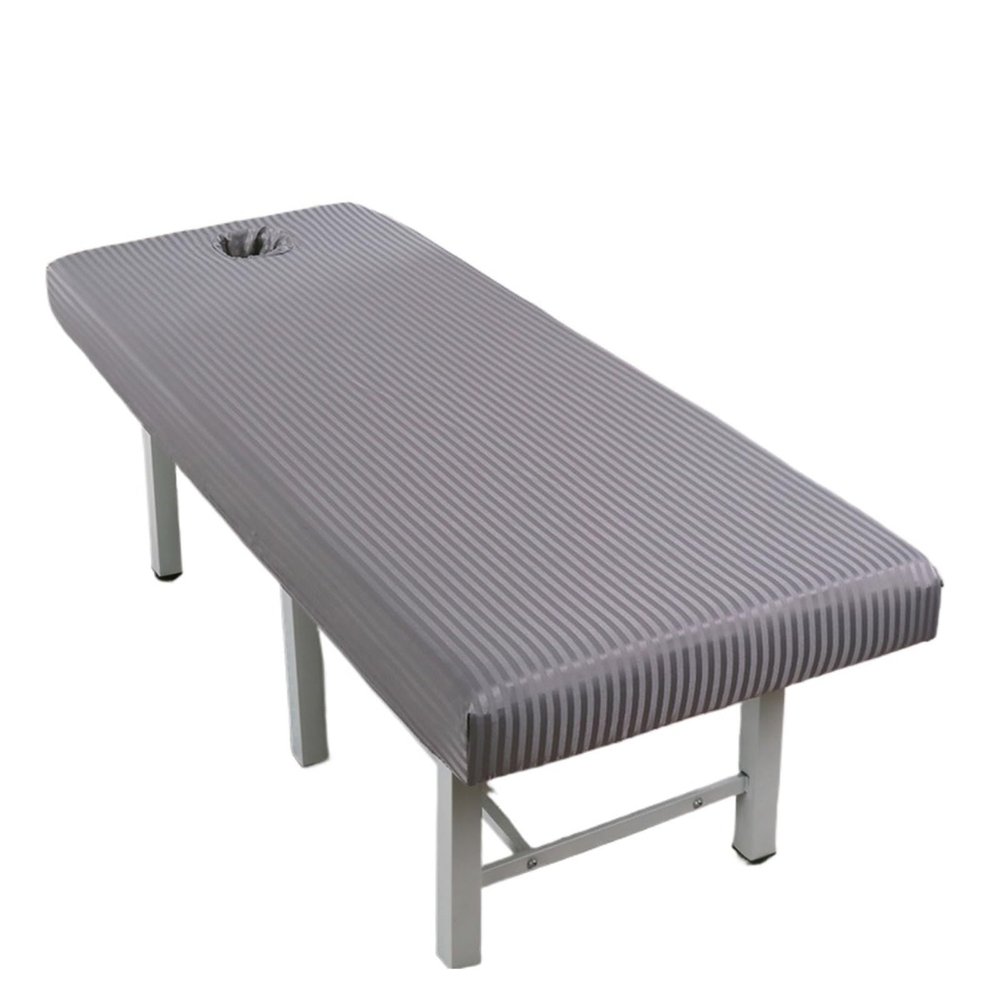 DjxAzthuria Stretch Striped Massage Table Bed Fitted Sheet Elastic Full Cover Rubber Band Massage Cosmetic SPA Bed Cover with Face Hole for Spa, Beauty Salon(Gray,180x70cm)
