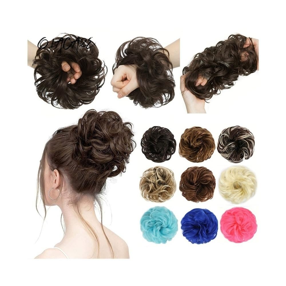 Hair Bun Messy Bun Hair Piece Wavy Curly Scrunchies with Elastic Band Fluffy Chignon Ponytail Hairpieces Scrunchies(107)