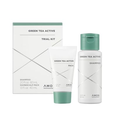 AMOS PROFESSIONAL Green Tea Active Shampoo 2.0 fl.oz + Hair & Scalp Pack 1.3 fl.oz Mini Kit l Anti-Aging for Fine, Thinning Hair | Protects Scalp & Volumizing Hair