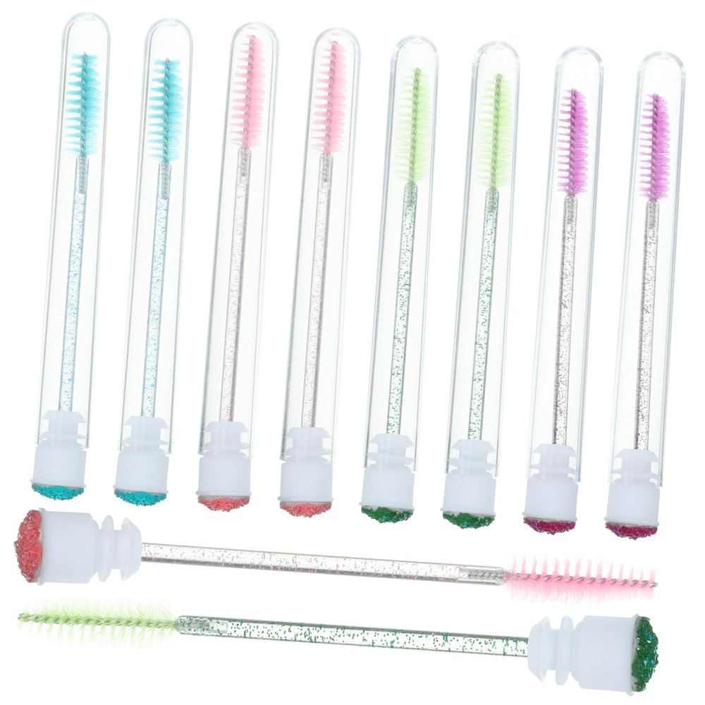 BATHVEVE 10Pcs Crystal Handle Eyelash Brushes Set with Diamond Tubes Small Mascara Wands for Eyelash Extensions for Women and DIY Beauty Random Color