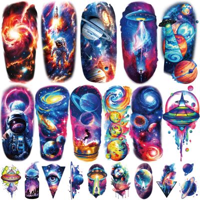 77 Sheets Temporary Tattoos, 17 Sheets Space Planet Astronaut Rockets Half Arm Fake Tattoo for Adults Men Women, 60 Small Waterproof Lasting Stickers Tattoo for Boys Girls Kids Party