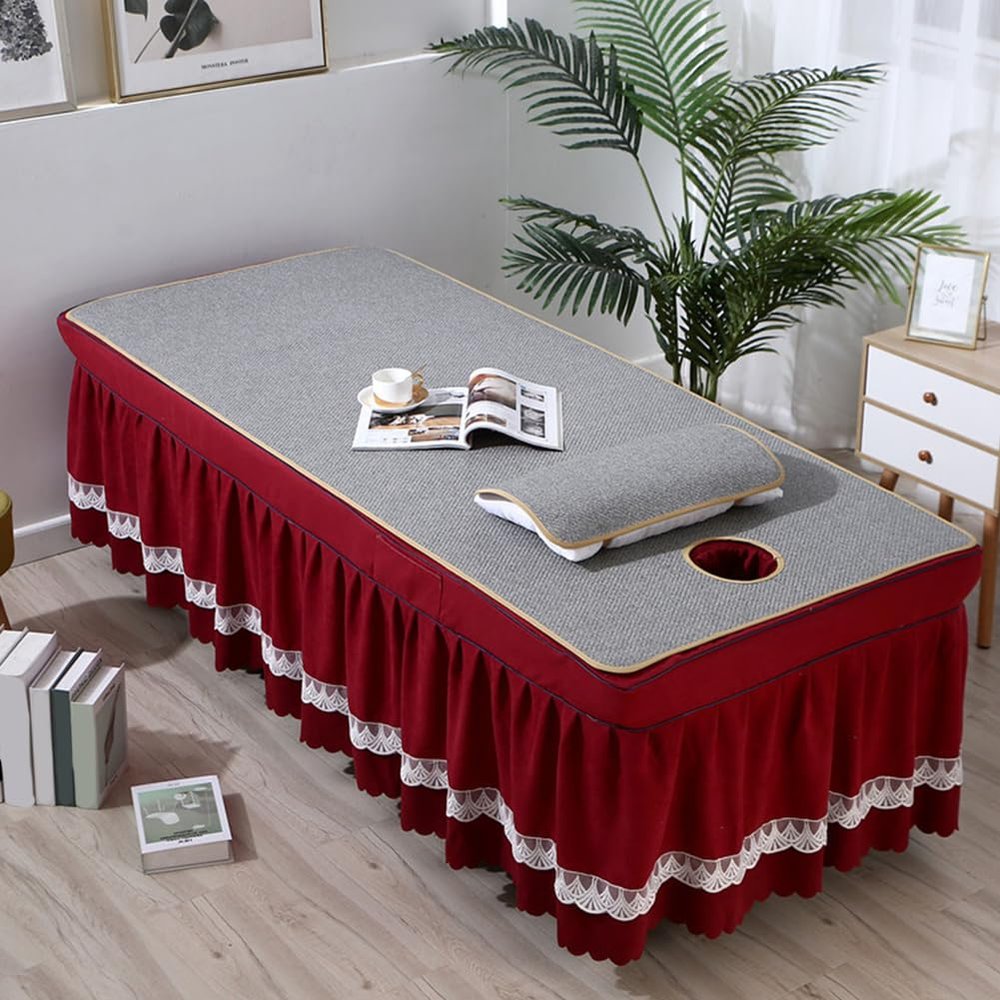 F,70x185cm/27.5x72.8in,Washable Massage Table Cover with Face Hole,Elastic Reusable Massage Bed Cover Large Beauty Massage Couch Cover Linen Pillowcase Suitable for Salons SPA