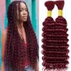 99J Braiding Hair Deep Wave Bulk Burgundy Boho Braids Human Hair for Braiding 2 Pcs Total 100g 24 Inch Burgundy Color 99J Bulk Bundles Brazilian Virgin view 1