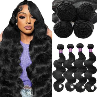 KAITHLYPO 12A Human Hair Bundles 100% Unprocessed Brazilian Virgin Hair 20 22 24 26 Inch Body Wave Bundles Quick Weave 4 Bundle Human Hair Extensions Real Human Hair for Women