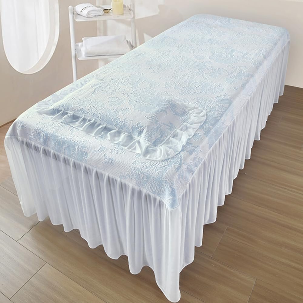Blue,70x180cm/27.5x70.8in,Long Bed Skirt Massage Table Bed Cover,Reusable Massage Bed Cover with Hole,Elastic Pillowcase Bed Blanket Beauty Massage Fitted Sheets Protective Cover