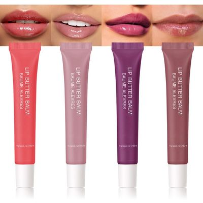 4 PCS Butter Lip Balm  Ultra-Hydrating Lip Care with Shea Butter & Olive Oil, Soothes Dry Lips with Natural Tint & Gloss Effect, Lip Plumper Moisture & Light Lip Stain Finish Set 02