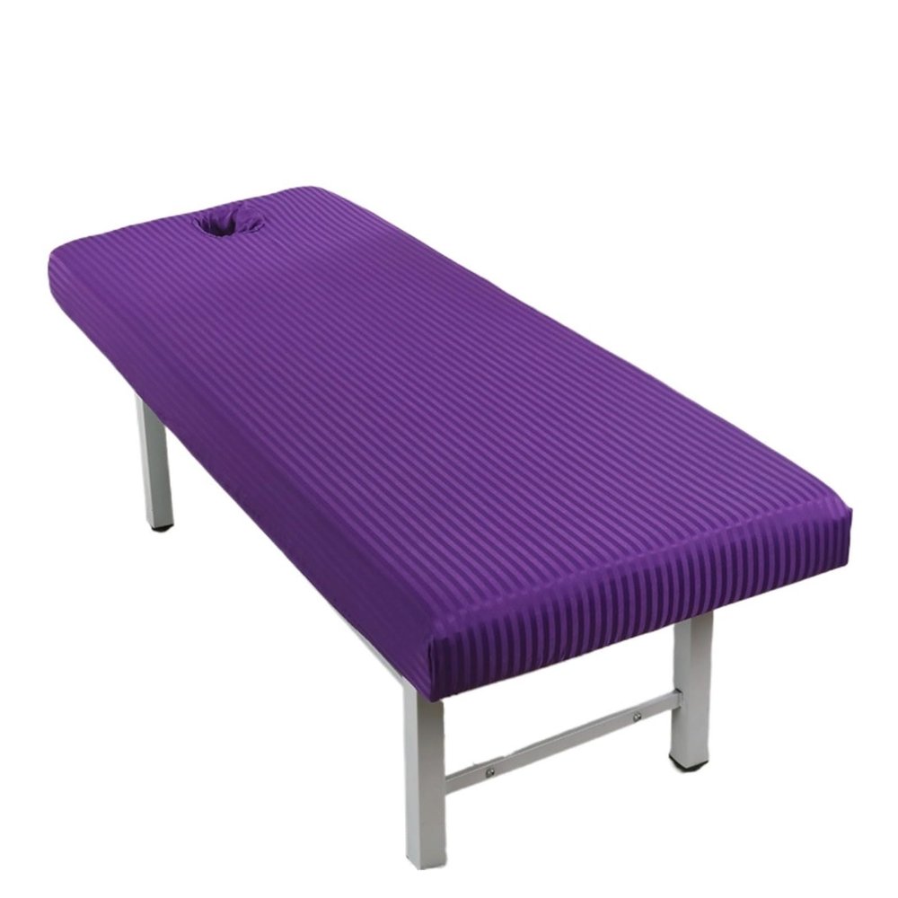 DjxAzthuria Stretch Striped Massage Table Bed Fitted Sheet Elastic Full Cover Rubber Band Massage Cosmetic SPA Bed Cover with Face Hole for Spa, Beauty Salon(Purple,180x60cm)