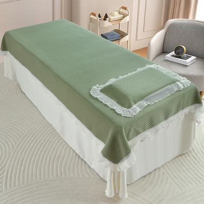 Green,75x190cm/29.5x74.8in,Massage Fitted Sheet Massage Table Sheets with Hole,Lace Beauty Massage Bed Sheet Washable Bedspread SPA Massage Bed Cover Reusable Protective Cover