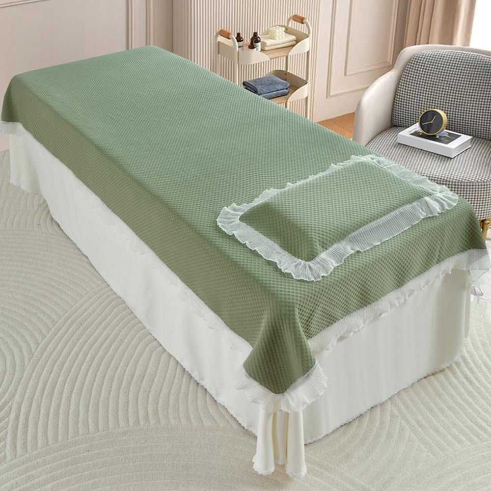 Green,75x190cm/29.5x74.8in,Massage Fitted Sheet Massage Table Sheets with Hole,Lace Beauty Massage Bed Sheet Washable Bedspread SPA Massage Bed Cover Reusable Protective Cover