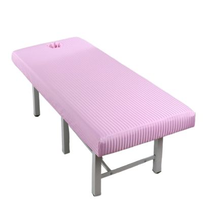 DjxAzthuria Stretch Striped Massage Table Bed Fitted Sheet Elastic Full Cover Rubber Band Massage Cosmetic SPA Bed Cover with Face Hole for Spa, Beauty Salon(Pink,190x80cm)