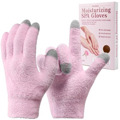 MoyRetty Touchscreen Silicone Moisturizing Gloves for Dry Hands Overnight, Reusable Hand Spa Gloves with Vitamin E & Jojoba Oil-Pink