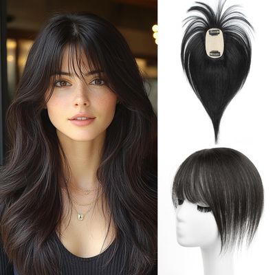 12 Inches Straight Human Hair Topper for Women Real Hair Topper Natural Black, Clip-In Hair Pieces for Thin Hair, Adds Volume, Natural Hairline Coverage12#1b