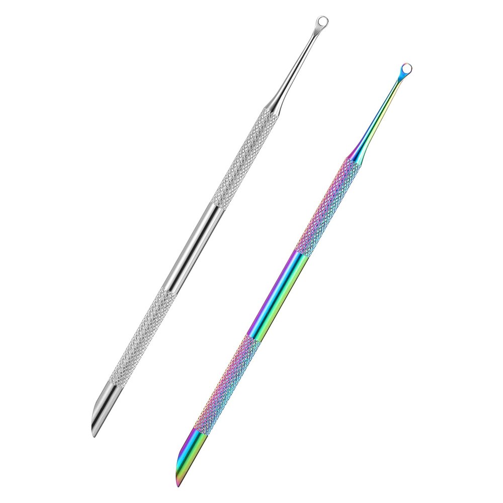 2PCS Pre Treatment Cuticle Pusher Dual Ended Cuticle Remover Stainless Steel Nail Dirt Cleaner Tool For Women Salon Home Fingernails Toenails Manicure Pedicure Nail Art Care Tools