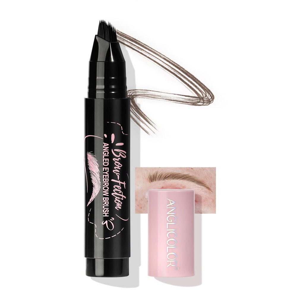 Anglicolor Microblading Eyebrow Pen, Angled Brow Brush, Eyebrow Pencils for Women, Natural Brow Pen, Eyebrow Brush To Hair-Like Strokes Long-Lasting, Waterproof, Smudge-Proof (01 Brown)