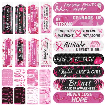 200 Pack Breast Cancer Awareness Accessories Bulk Nail Files Items, Pink Ribbon Emery Board Gifts for Breast Cancer Survivor Women Party Favors Giveaways