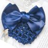 Blue Mesh Hair Bun Cover, 4 Pcs Hair Clip Satin Bow with Snood Net for Women, Working Styling Accessories view 3