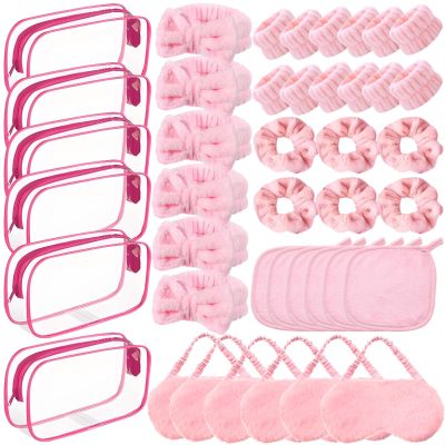 36-Piece Spa And Sleepover Party Set, Plush Hair Accessories, Eye Masks, Towels, And Transparent Makeup Bags