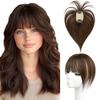 10Inch Hair Toppers for Women Real Human Hair 3603D Full Cover for Women with Thinning Hair Dark Brown# with Bangs(10#2) view 1