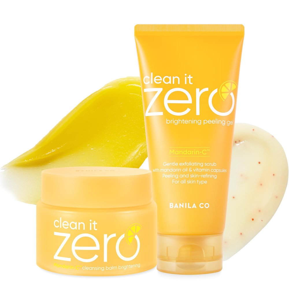 BANILA CO Clean It Zero Brightening Duo Set | Cleansing Balm 100ml + Peeling Gel 120ml | Mandarin-C Vitamin C Skincare for Radiant, Smooth & Glowing Skin | Vegan Korean Facial Cleanser & Exfoliator