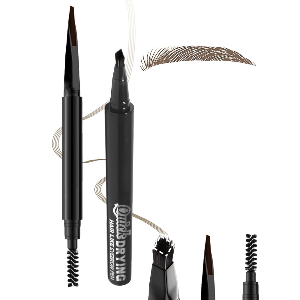 Aaiffey 2 Pcs Microblading Eyebrow Pencil for Women,Brow Pencil With Hair Like Strokes Eyebrow Tattoo Pen with Eyebrow Brush - Waterproof Smudge-Proof (Brown)